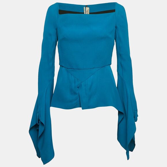 Roland Mouret Blue Crepe Flared Asymmetric Top M - Picture 1 of 5